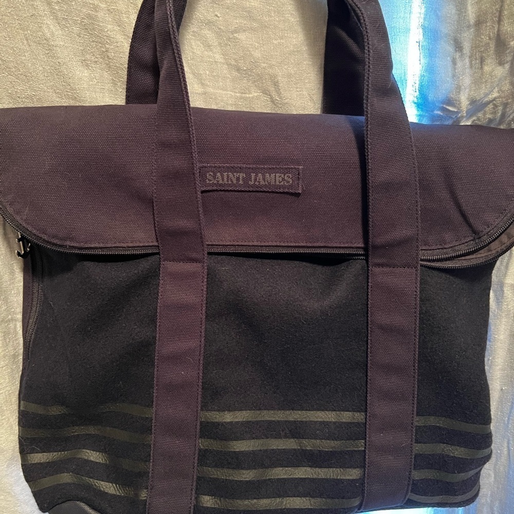 Saint James weekend tote bag. Cotton. Black. Zipper all around. Well made. - Picture 3 of 12